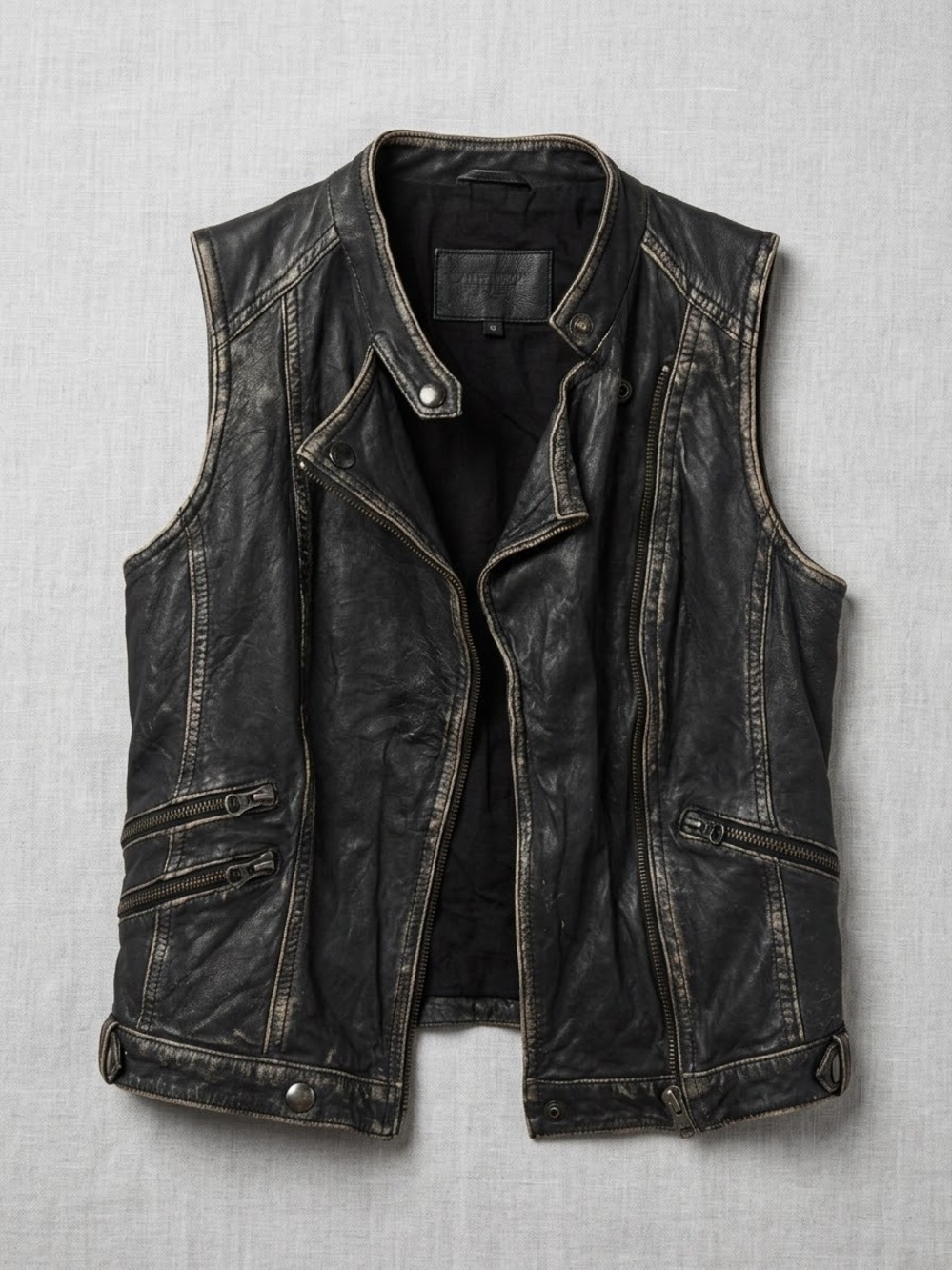 WE free Leather Moto Vest - Distressed Biker Style